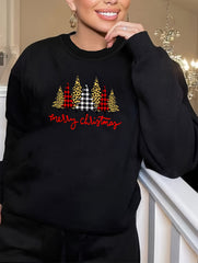 Women's Plus Size Christmas Lounge Top Long Sleeve Round Neck Stretch Tee