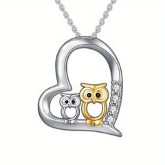 Owl Heart Pendant Necklace Gift for Girls