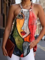 Tie Dye Halter Neck Stretch Tank Top