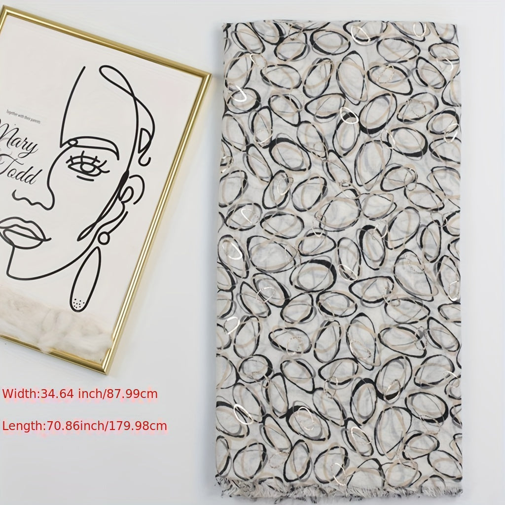 Stone Pattern Scarf with Frayed Edge for Women
