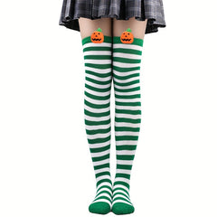 Striped Thigh High Socks Halloween Pumpkin Decor Over The Knee Socks