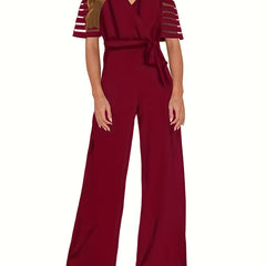 V Neck Off Shoulder Short Sleeve Knitted Jumpsuit