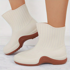 Women's Waterproof Ribbed Rain Boots Non Slip Mid Calf