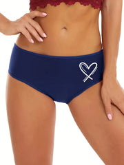 4 Pack Plus Size Panties Set Women's Plus Heart Print Leakproof Overnight