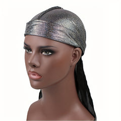 Sparkly Satin Durags Elastic Turban Head Wraps Hip Hop Solid Bandanas