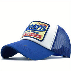 Vintage Block Trucker Hat Western Embroidery Patch Baseball Cap
