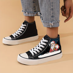 Christmas Santa Print Chunky Canvas Sneakers