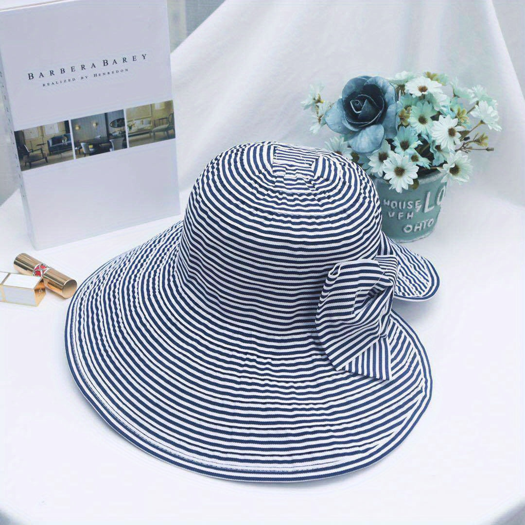 Striped Bowknot Sun Hat UV Protection Bucket Hat