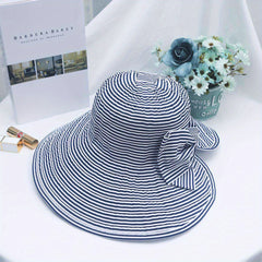 Striped Bowknot Sun Hat UV Protection Bucket Hat