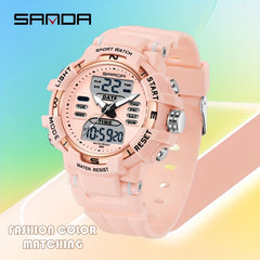 SANDA Unisex Digital Sport Watch 24H Night Light Stopwatch 5ATM TPU Strap