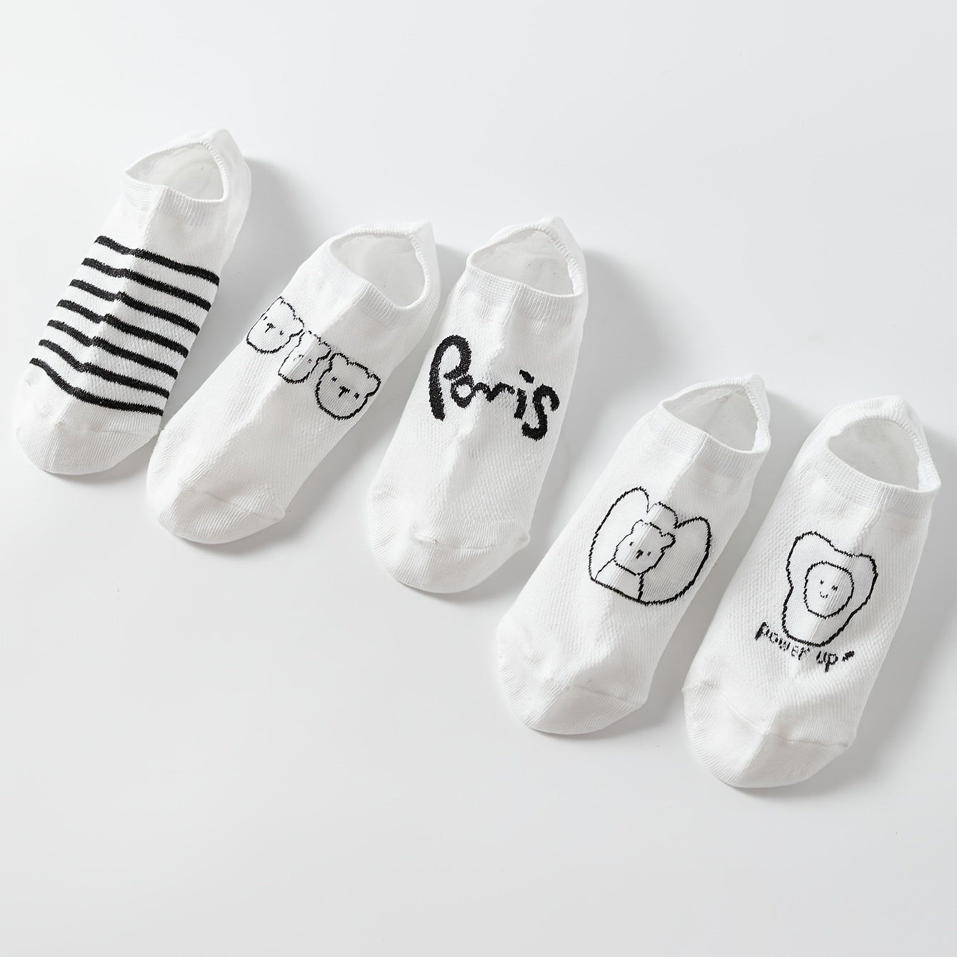 5 Pairs Bear Print Socks Comfy Low Cut Ankle Women's Stockings