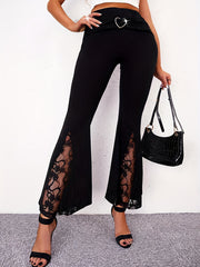 Lace Stitching Flare Leg Pants Slim Heart Women's Pants