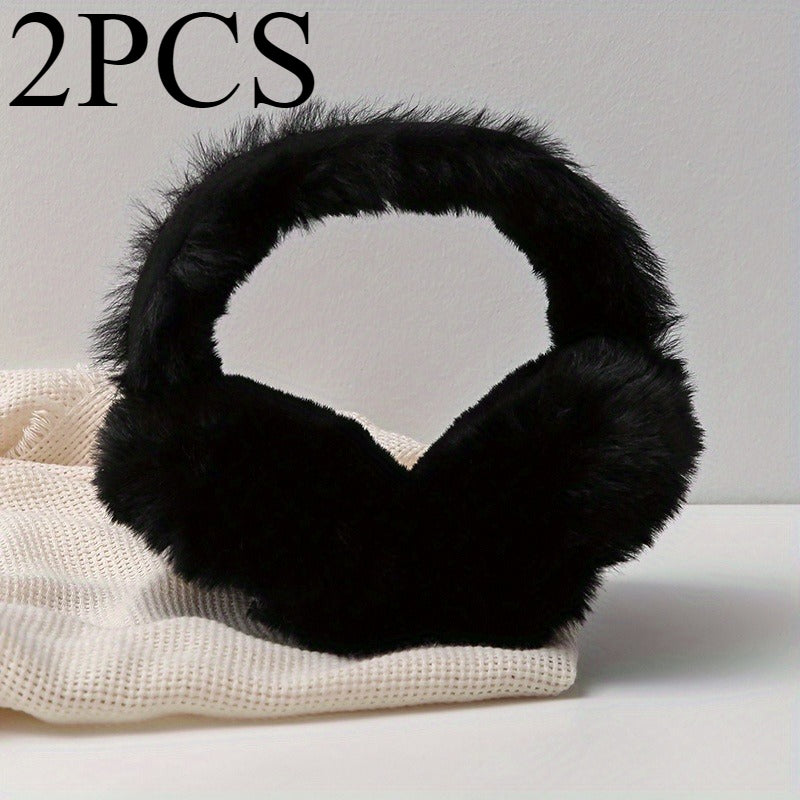 2pcs Faux Rabbit Fur Earmuffs for Women Soft Brown Winter Ear Warmers