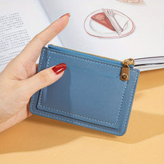 Slim Card Holder Keychain Faux Leather Wallet Card Slots Coin Purse