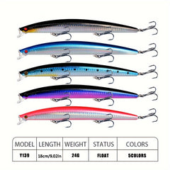 5pcs 24g Minnow Fishing Bait Hard Lure 3D Eyes Strong Hooks Sea Fishing