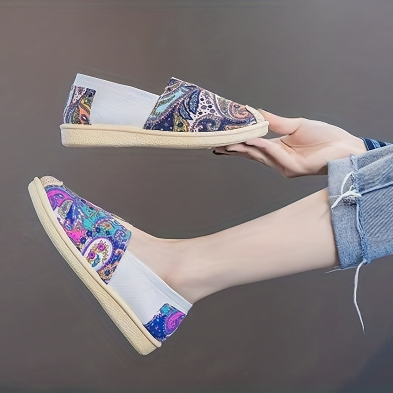 Women's Retro Pattern Canvas Slip-On Sneakers Lightweight Walking Shoes