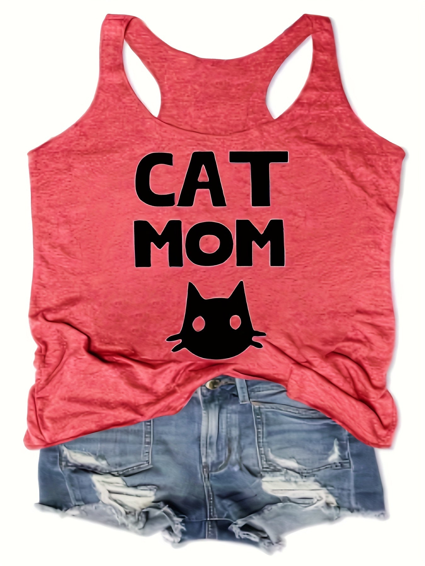 Cat Mom Graphic Casual Sports Tank Top Sleeveless Shirts