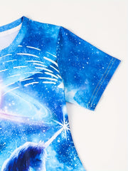 Girls 3D Unicorn Moon Graphic Short Sleeve Dress