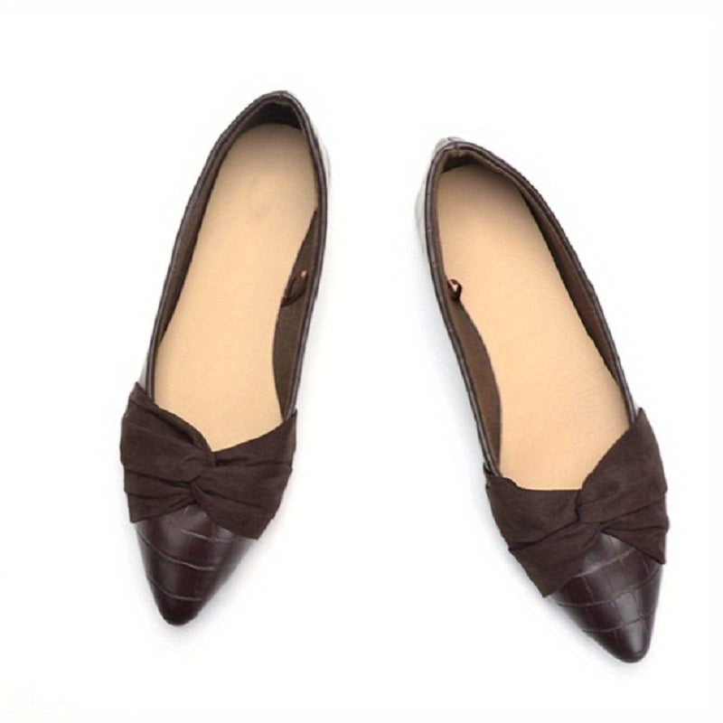 Women's Pointed Toe Bow Ballet Flats Slip On Shoes