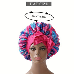 Flower Print Satin Bonnet Lightweight Sleeping Cap Wide Ribbon Hair Bonnets