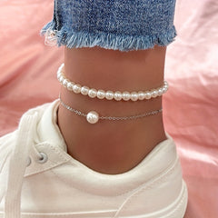 Stylish Double Layer Pearl Anklet Set for Men and Women