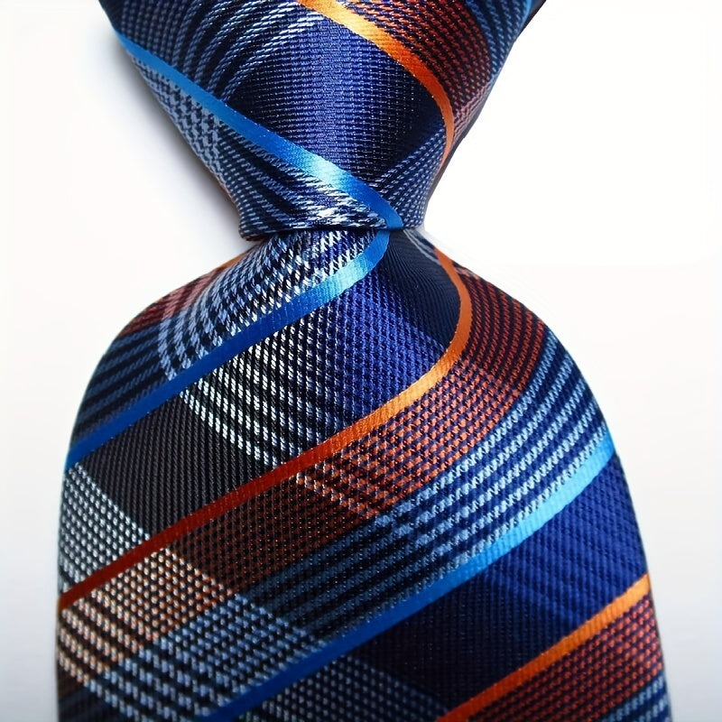 Plaid Style Mens Orange Purple Necktie Set