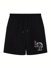 Men's Casual LA Graphic Drawstring Shorts for Summer