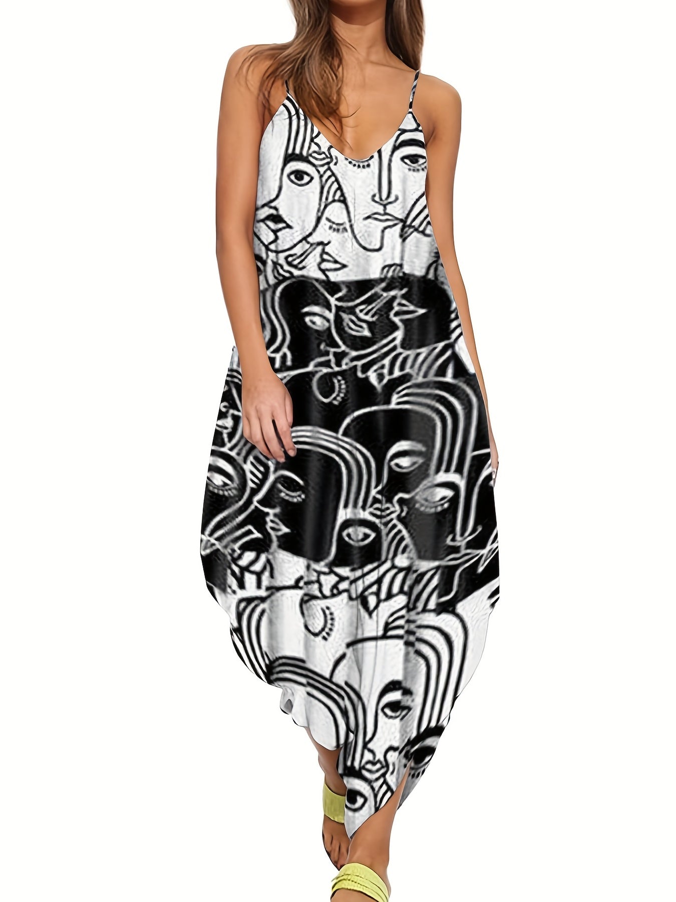 Geometric Print V Neck Harem Jumpsuit
