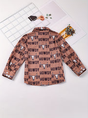 Boys Western Cowboy Print Shirts Long Sleeve Button Down Tops