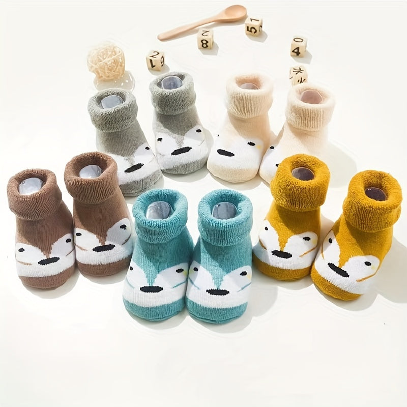 5 Pairs Baby Girls Cartoon Pattern Socks - Winter Toddler Floor Socks