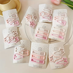 3pcs Y2k Gradient Pink Hairpin Heart and Star Hair Clips for Girls