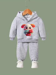 Girls Rabbit Pattern Hooded Sweatshirt and Sweatpants Set