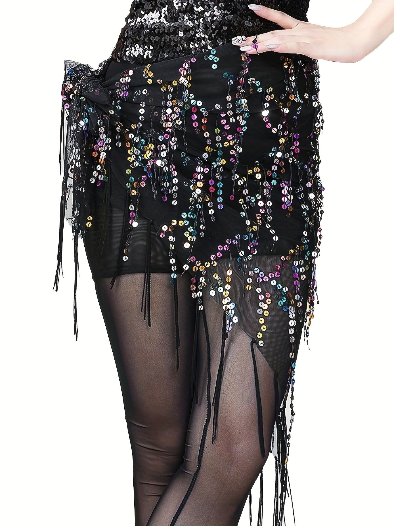 Sequin Tassel Skirts Sexy Knot Side Dance Hip Scarf Party Skirts