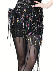 Sequin Tassel Skirts Sexy Knot Side Dance Hip Scarf Party Skirts