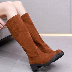 Chunky Knee High Boots Round Toe Side Zipper Thermal Ridding Boots