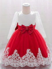 Baby Girls Floral Embroidery Long Sleeve Mesh Gown Princess Dress