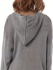 Solid Button Front Hooded Cardigan Casual Long Sleeve Cardigan