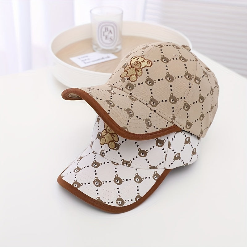 Kids Spring & Autumn Sun Resistant Hat w/ Bear Pattern