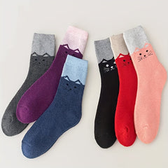 6 Pairs Cartoon Cat Print Socks Women's Stockings & Hosiery