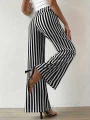 Stripe Print Flare Leg Pants Loose Pants For Spring & Fall
