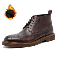 FARWARWO Leather Wing Tip Brogues Oxford Boots - Formal Dress Boots