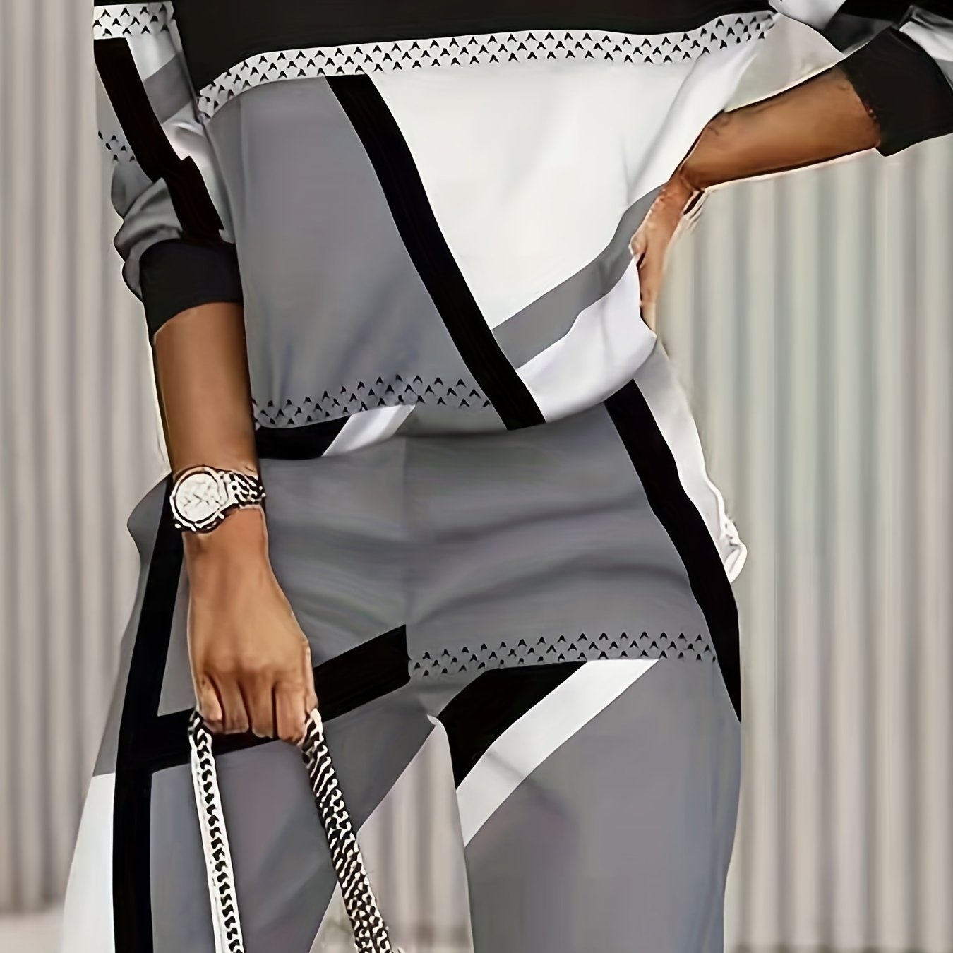 Women's Plus Geometric Print Hoodie Pullover & Pants Set