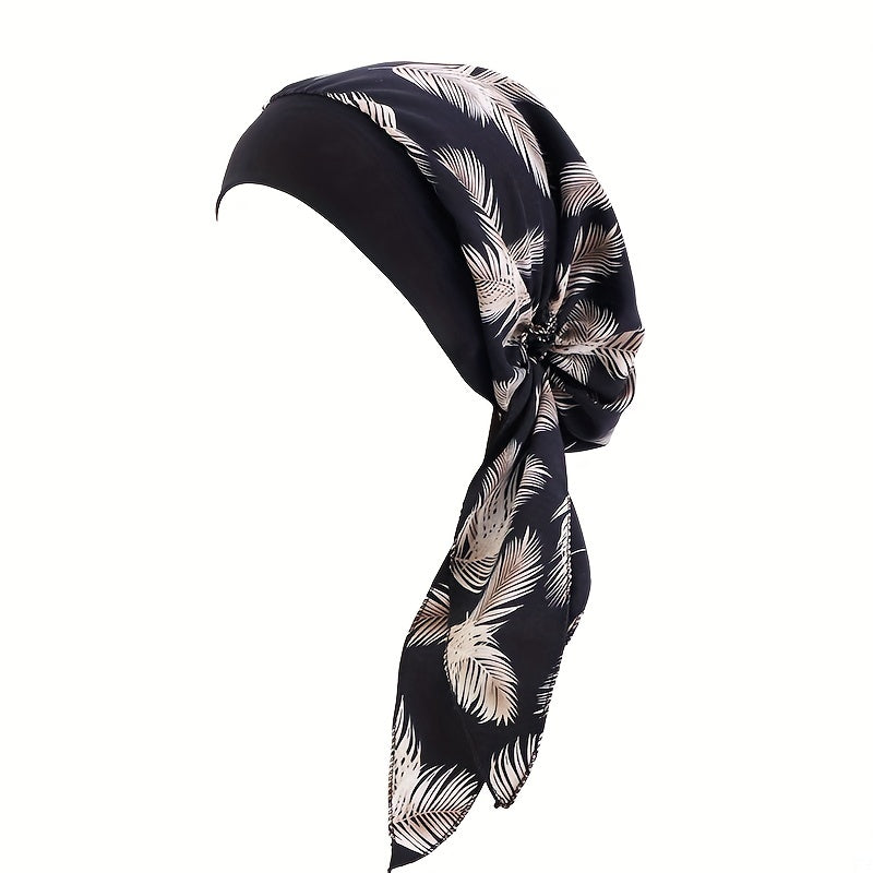 Leaf Print Head Scarf Hat Hair Turban Cap Elastic Night Cap Women