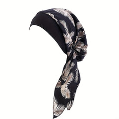 Leaf Print Head Scarf Hat Hair Turban Cap Elastic Night Cap Women
