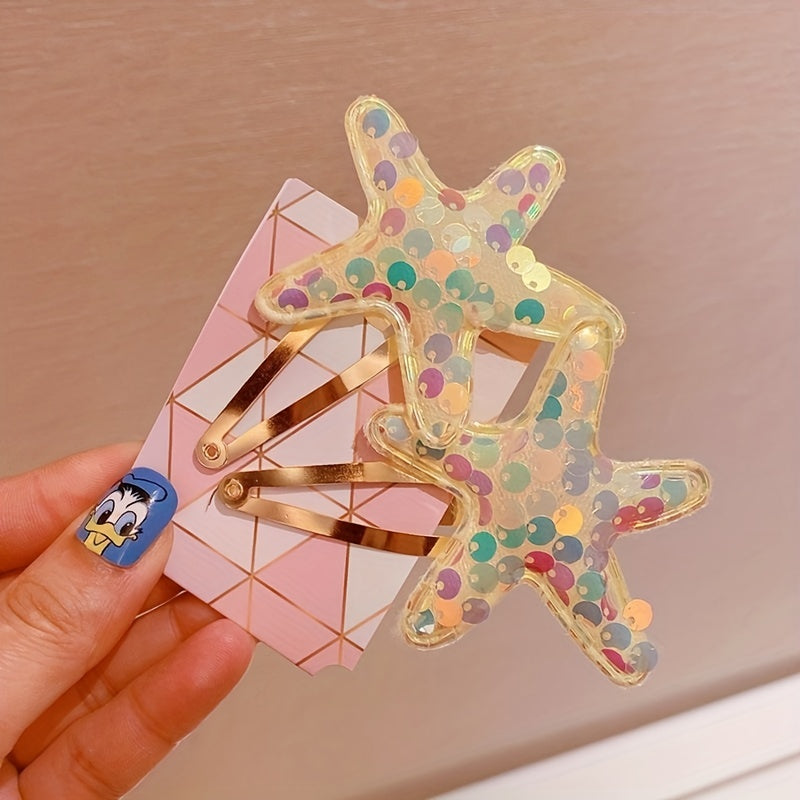 Glitter Starfish Kids Hair Clips Set