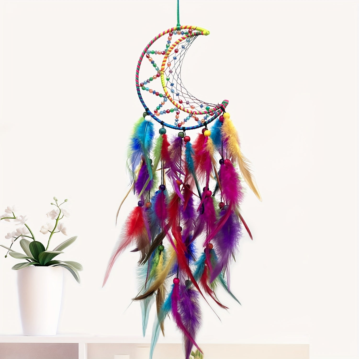 Moon Dream Catcher Hanging Decoration Woven Feather Wall Decoration