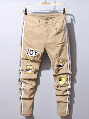 Stylish Patchwork Slim Fit Ripped Jeans Men's Casual Street Style Distressed