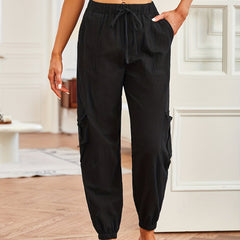 Flap Pockets Fitted Joggers Drawstring Pants for Women