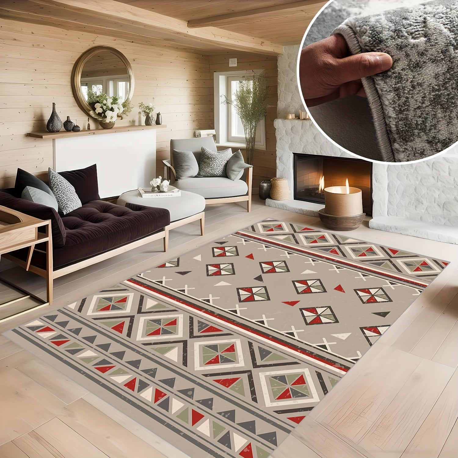Modern Geometric Kitchen Rug Soft Faux Sheepskin Floor Mat