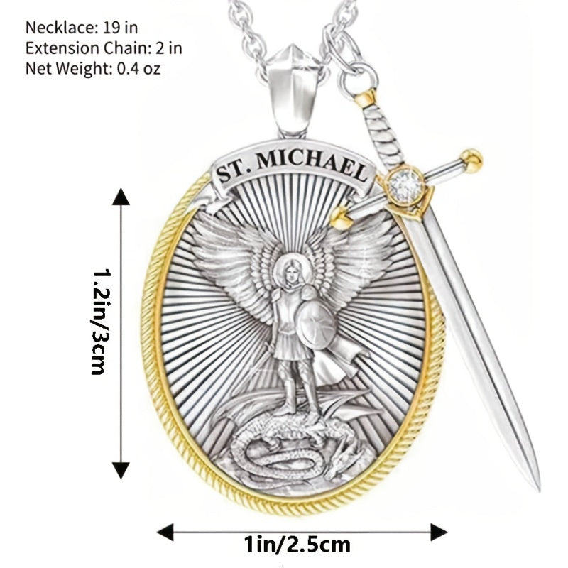 St. Michael Archangel Shield God Sword Necklace